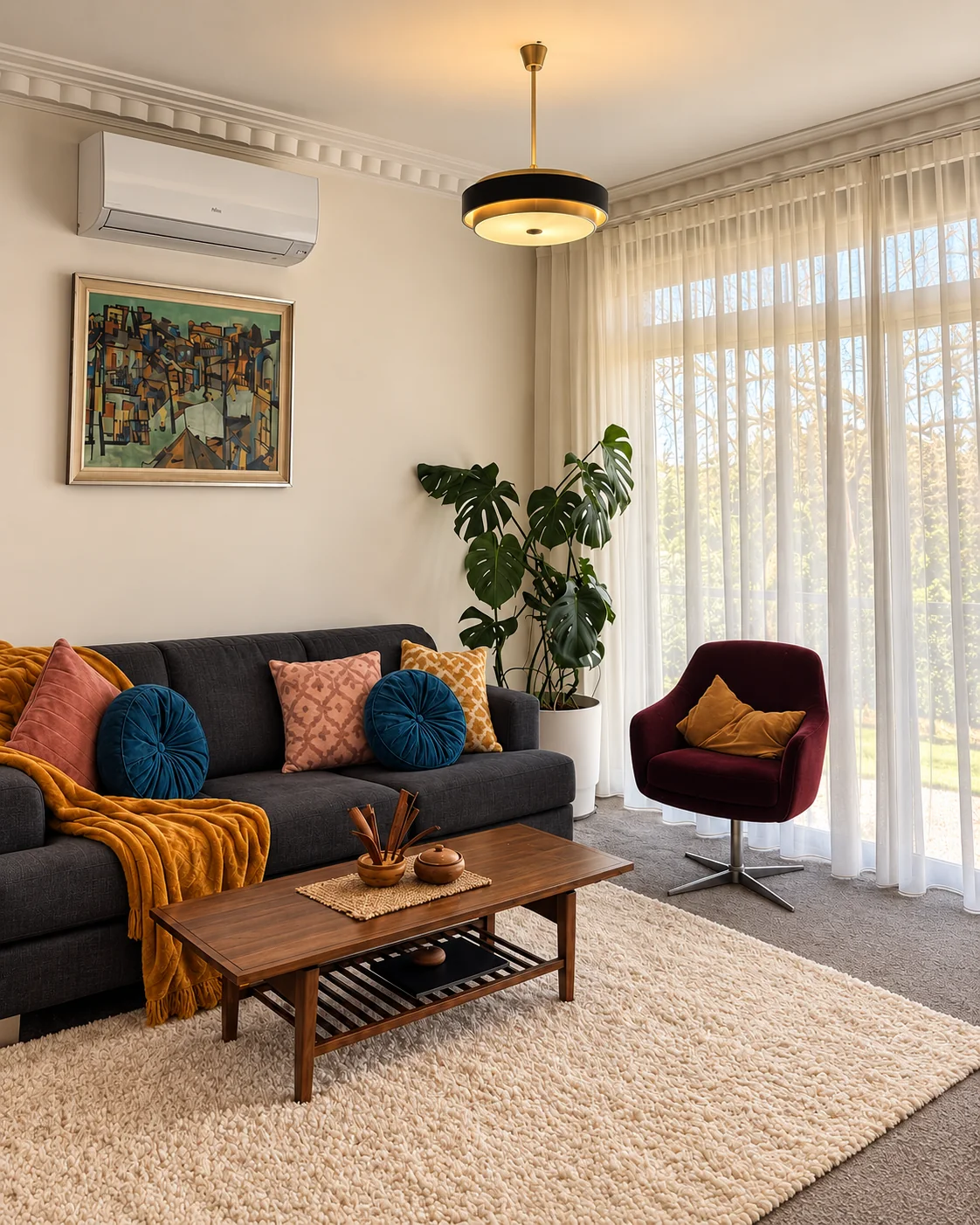 Pendant light installed in a living room