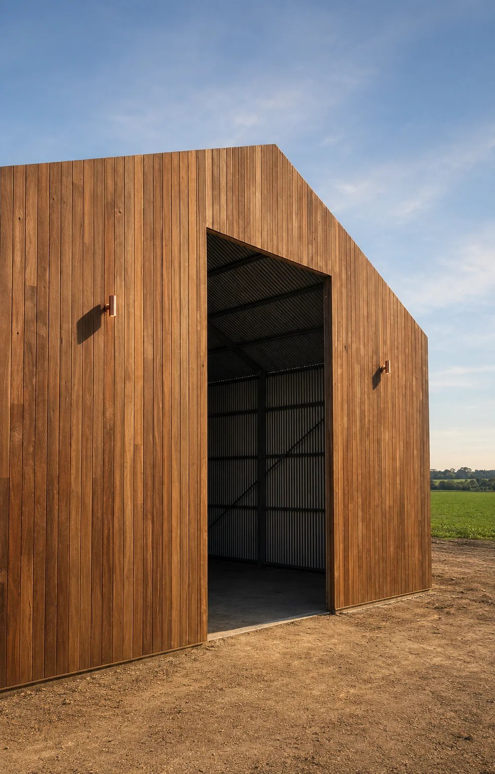 Exterior lights installed on timber shed